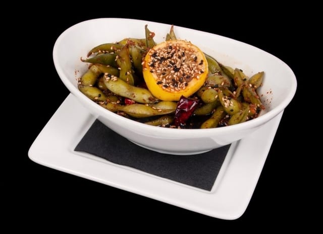 Spicy Garlic Edamame.